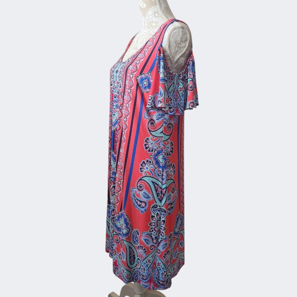 Ivy Lane Pretty Paisley Cold Shoulder Spring Dress Size Large
